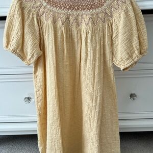 Zara Smocked Puff Sleeve Cotton Dress